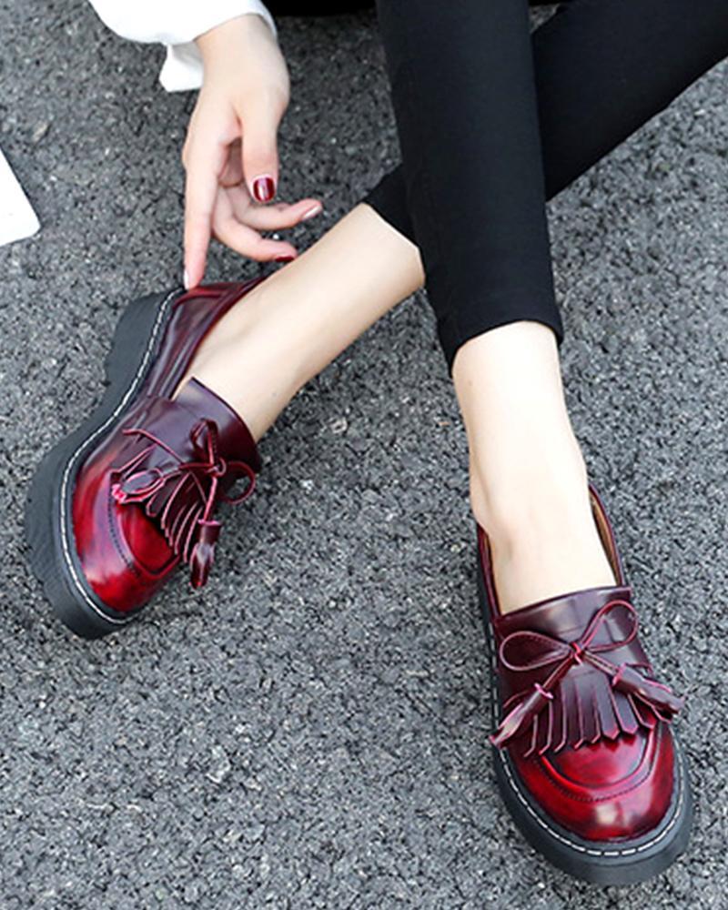 Outlet26 Leather Tassel Slip-On Loafers Wine red