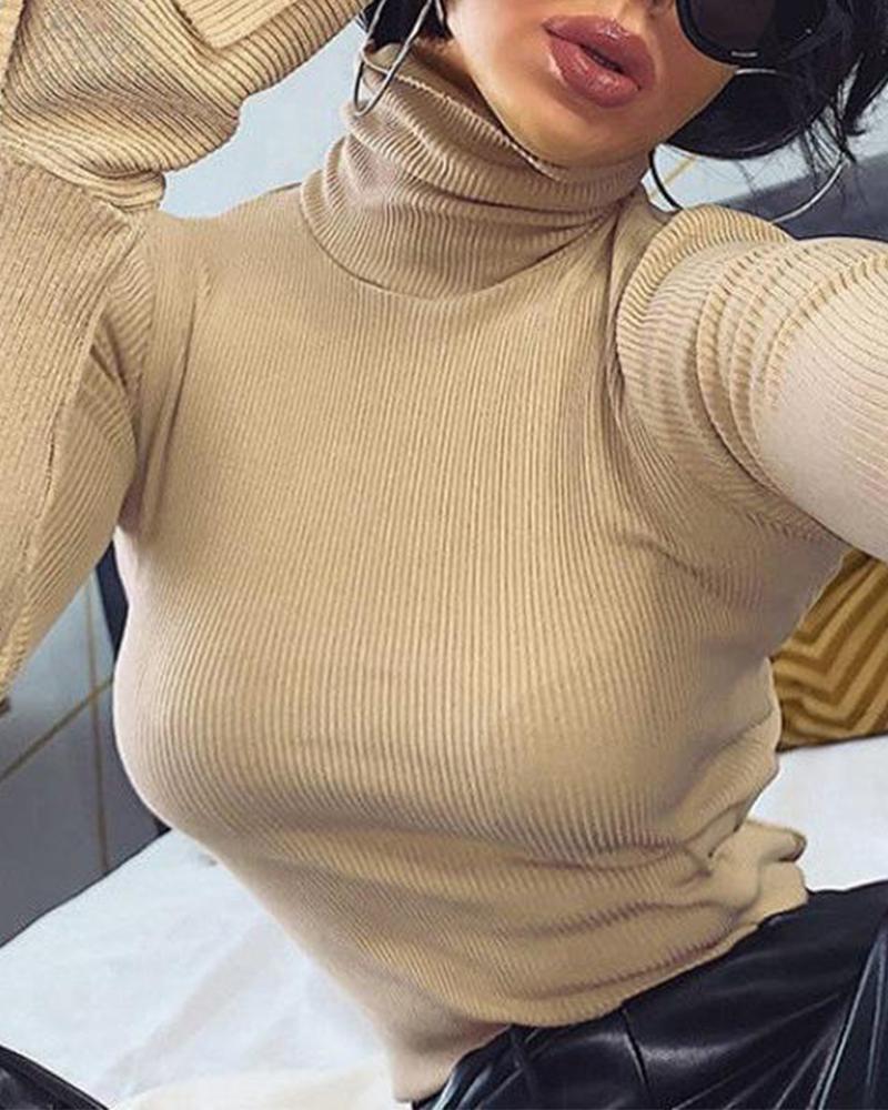 Solid High Neck Knitted Top