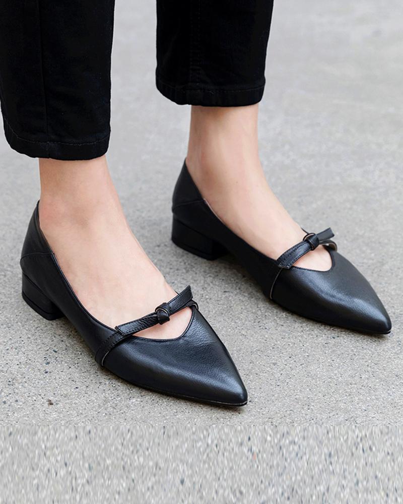 Outlet26 Pointed Toe Tie Detail Loafers black