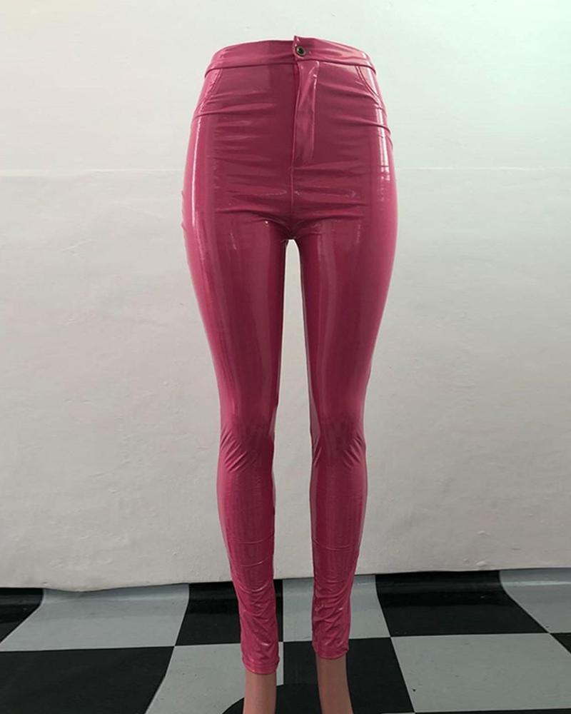 Solid Faux Leather Skinny Pants