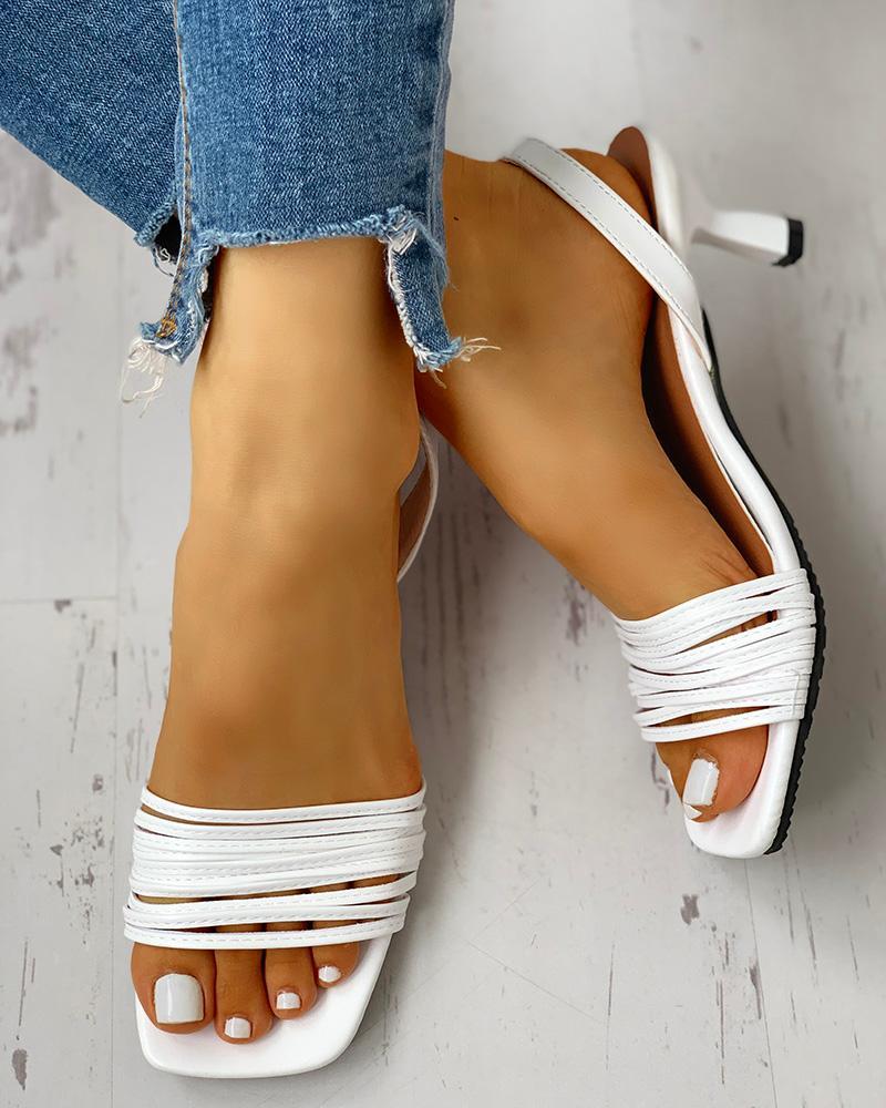 Solid Multi-strap Open Toe Thin Heeled Sandals