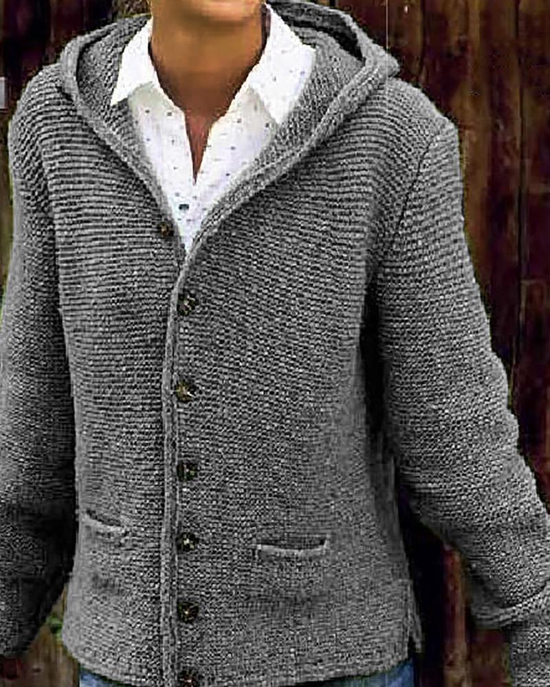 Hooded Button-Up Knit Cardigan