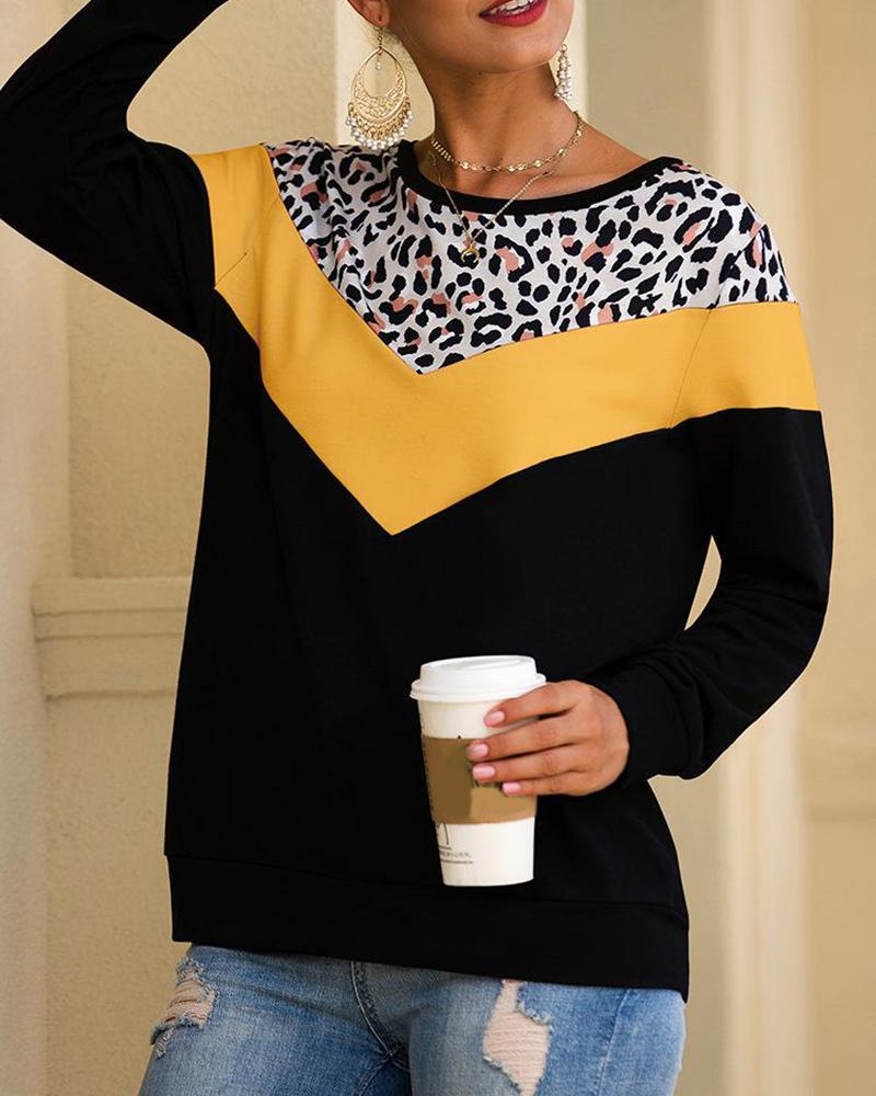 Leopard Contrast Style Sweatshirt