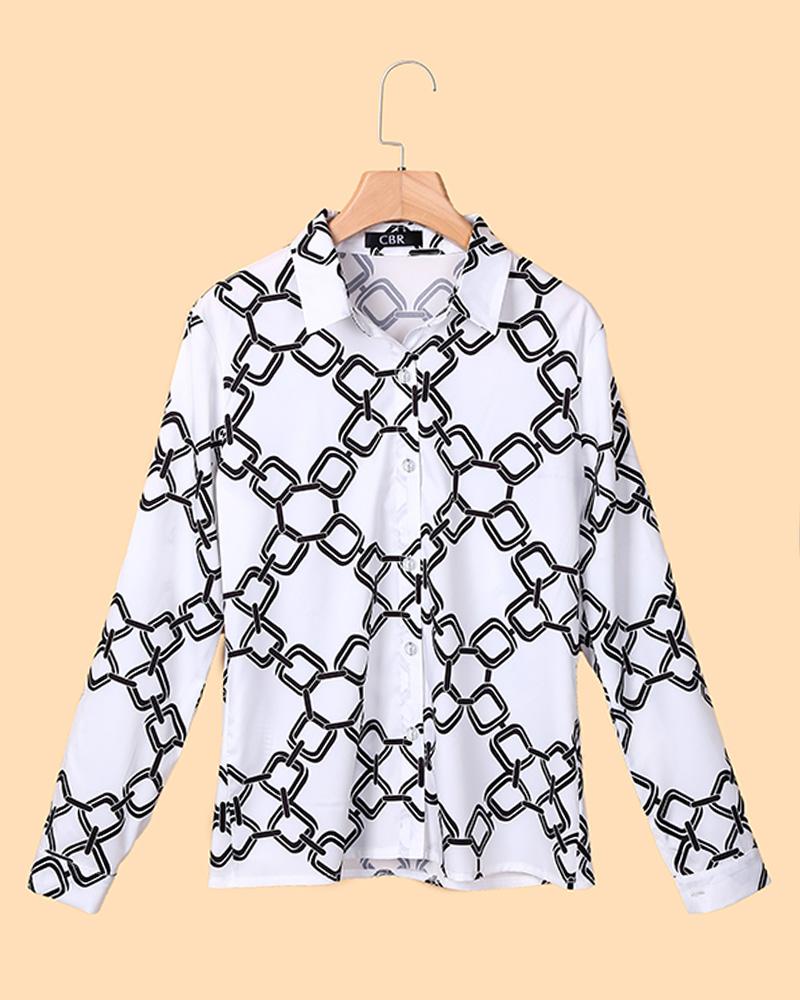Chain Print Buttoned Casual Shirt