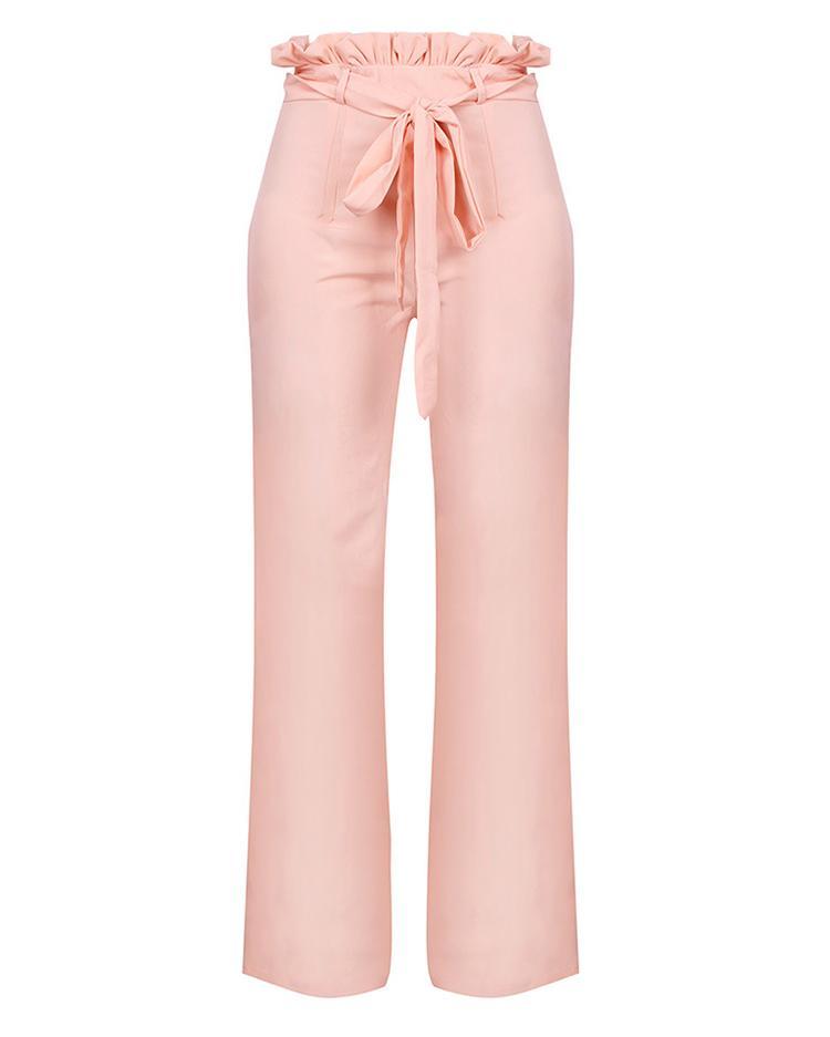 Frills Belted High Waisted Wide Leg Pants