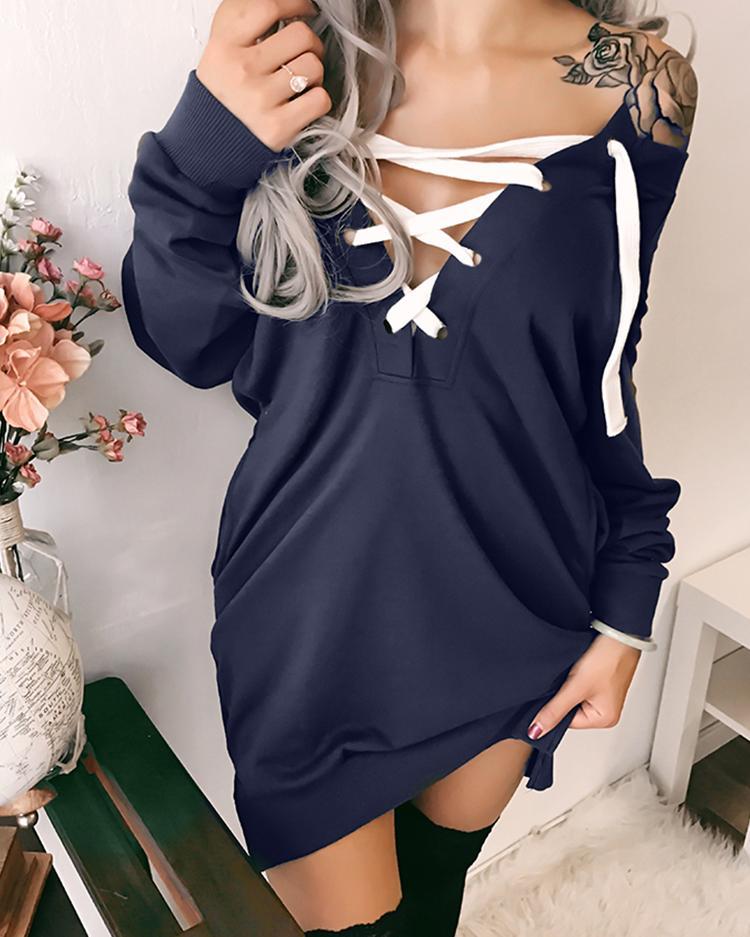Trendy Lace-up Casual Sweatshirt