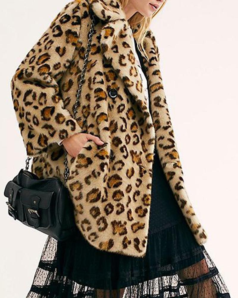 Outlet26 Faux Fur Leopard Print Coat Leopard