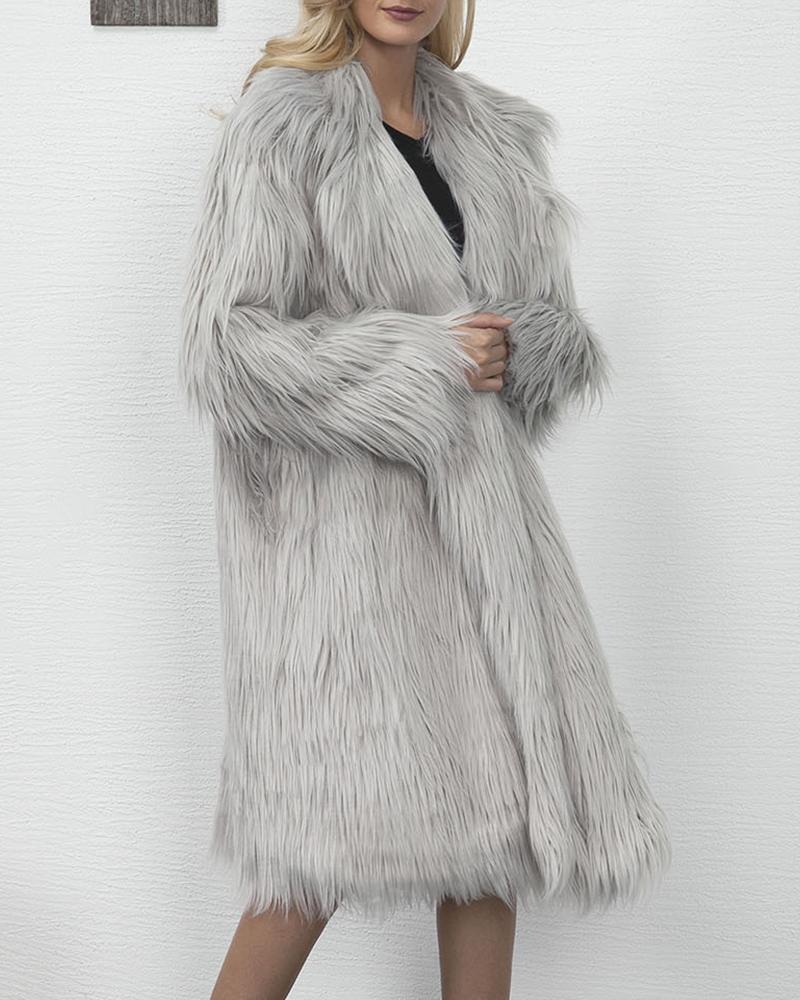 Long Faux Fur Open Front Coat