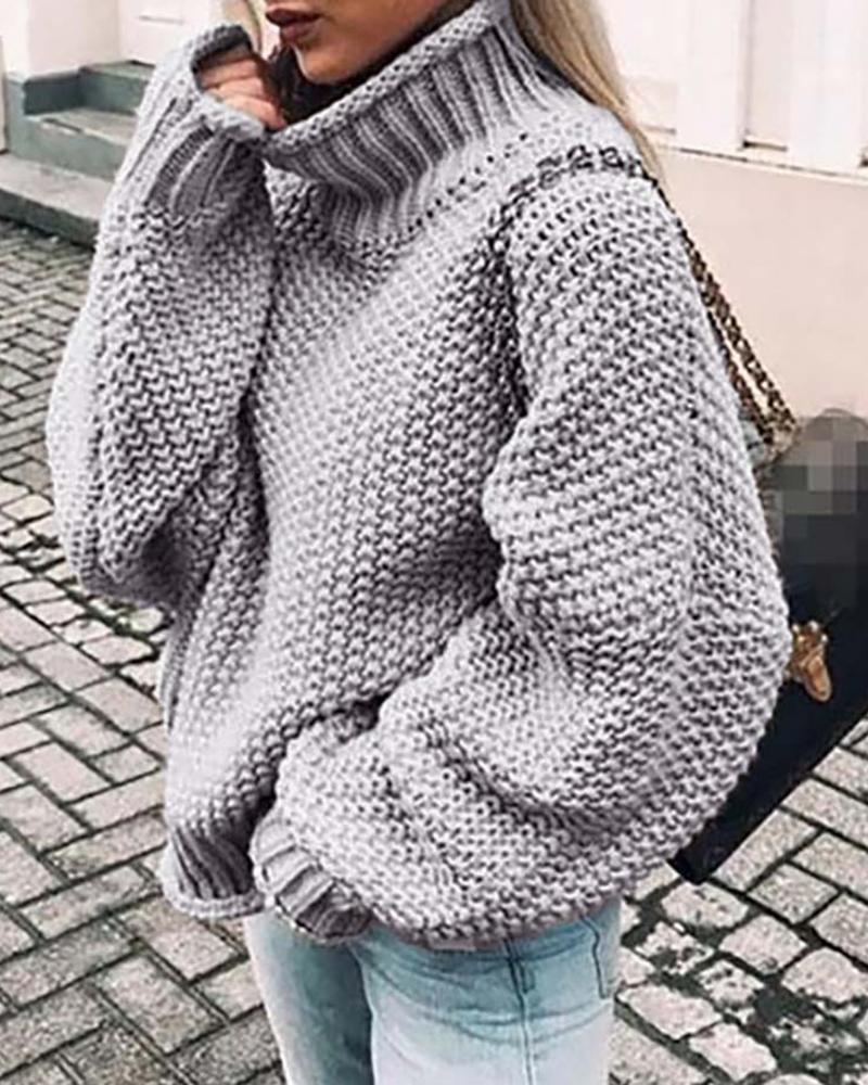 Solid Batwing Sleeve Casual Sweater