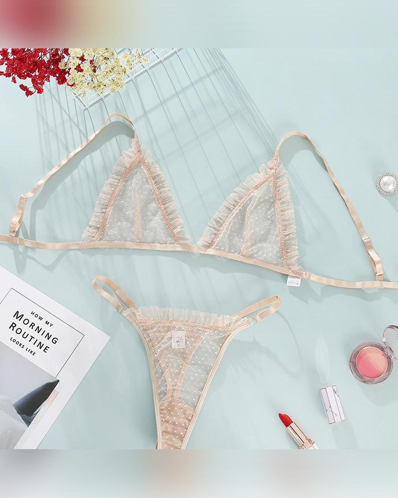 Solid Ruffles Patch Lace See-through Bra With Panties Sexy Sets