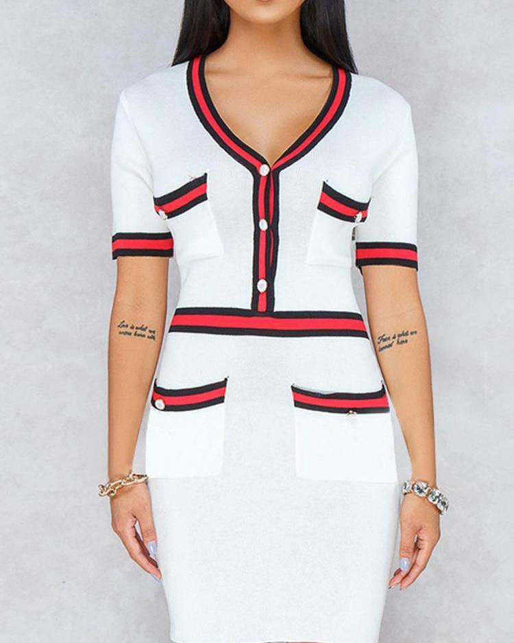 Outlet26 Contrast Binding Striped Tape Mini Dress white