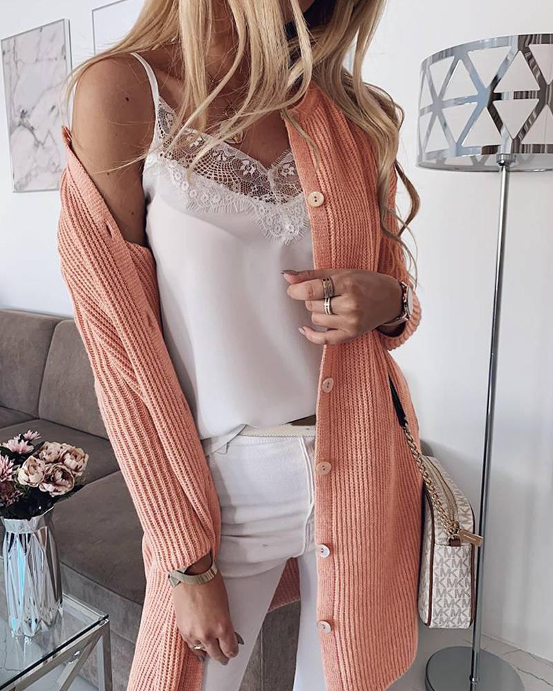 Ribbed Button Long Sleeve Cardigan