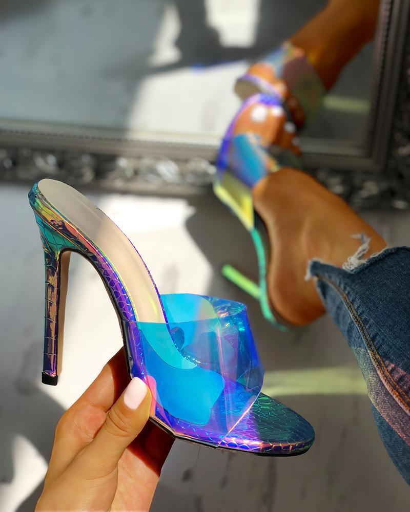 Transparent PVC Neon Thin Heeled Sandals