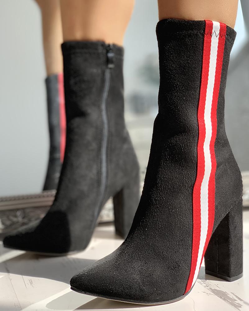 Outlet26 Colorblock Striped Tape Chunky Heeled Boots black