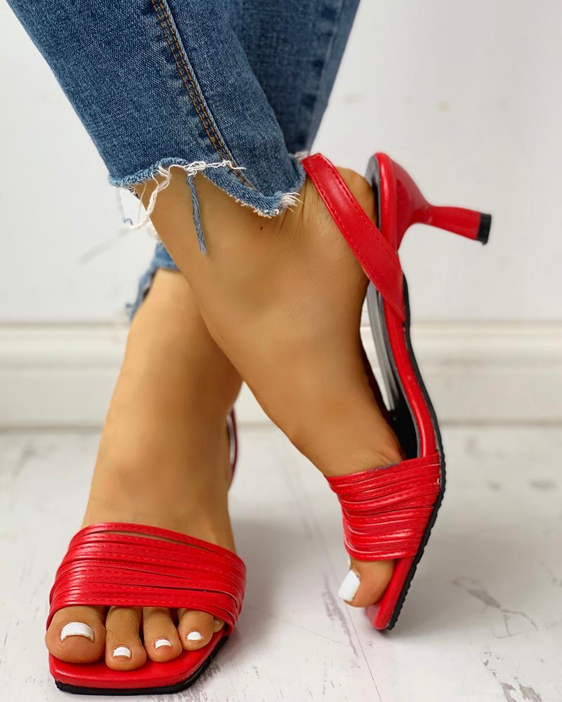 Solid Multi-strap Open Toe Thin Heeled Sandals