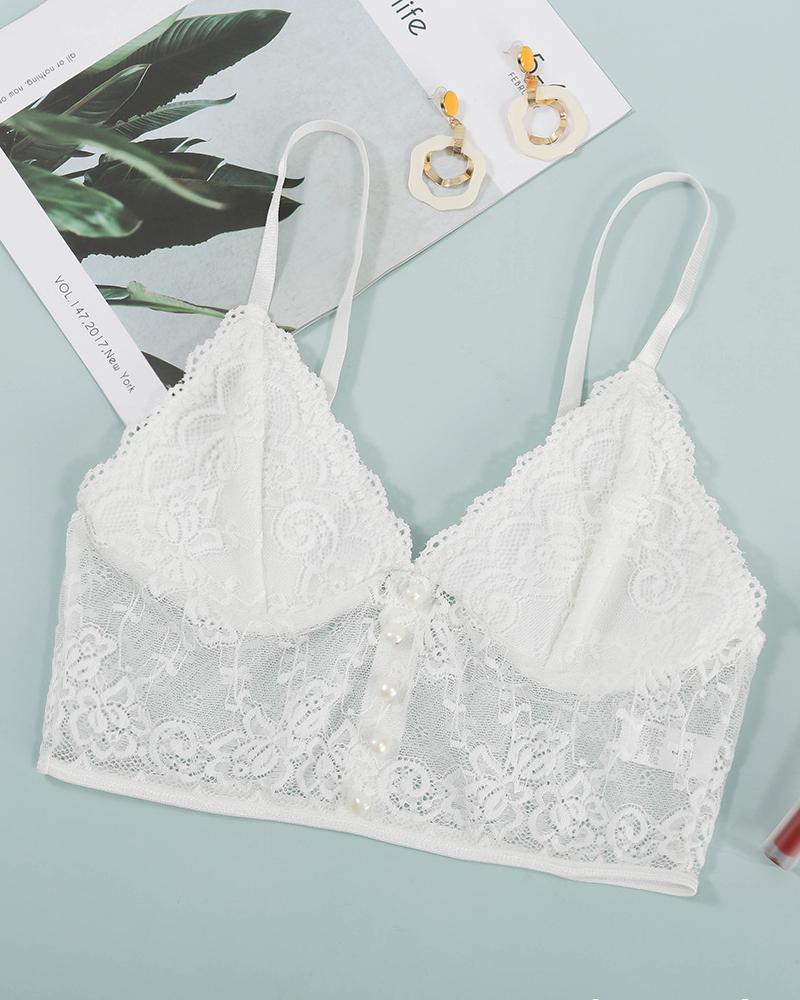 Plain Sheer Mesh Floral Lace Sexy Bra