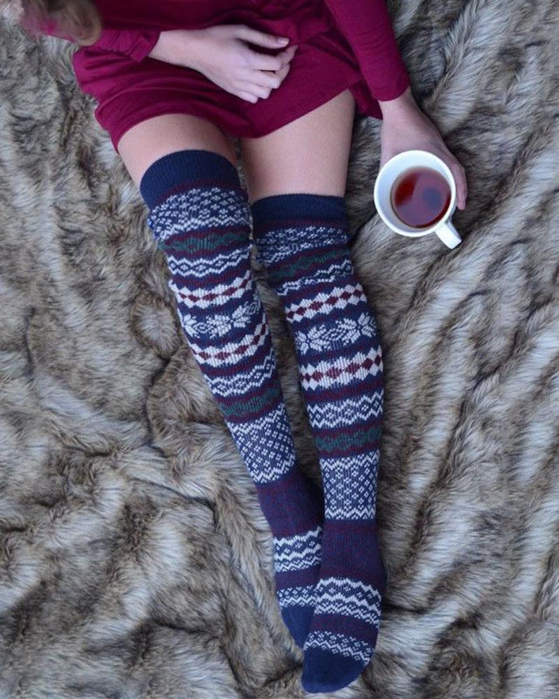 Christmas Patterns Knitted Over-Knee Socks