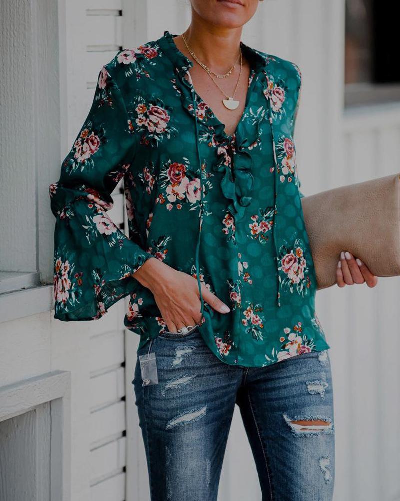 Stand Collar Floral Print Top