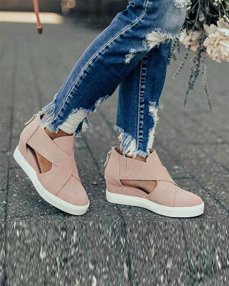 Suede Cut Out Flat Sneakers