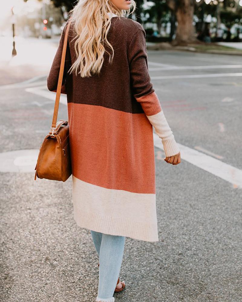 Color Block Striped Long Sleeve Front Open Cardigan