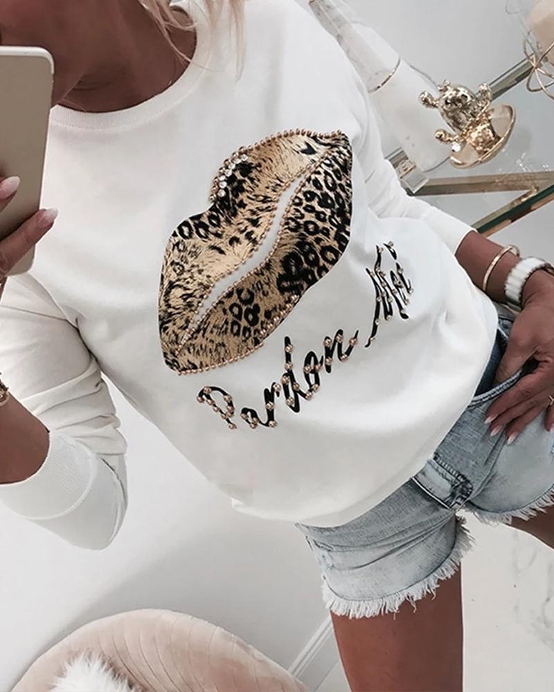 Leopard Lip Print Long Sleeve Sweatshirt