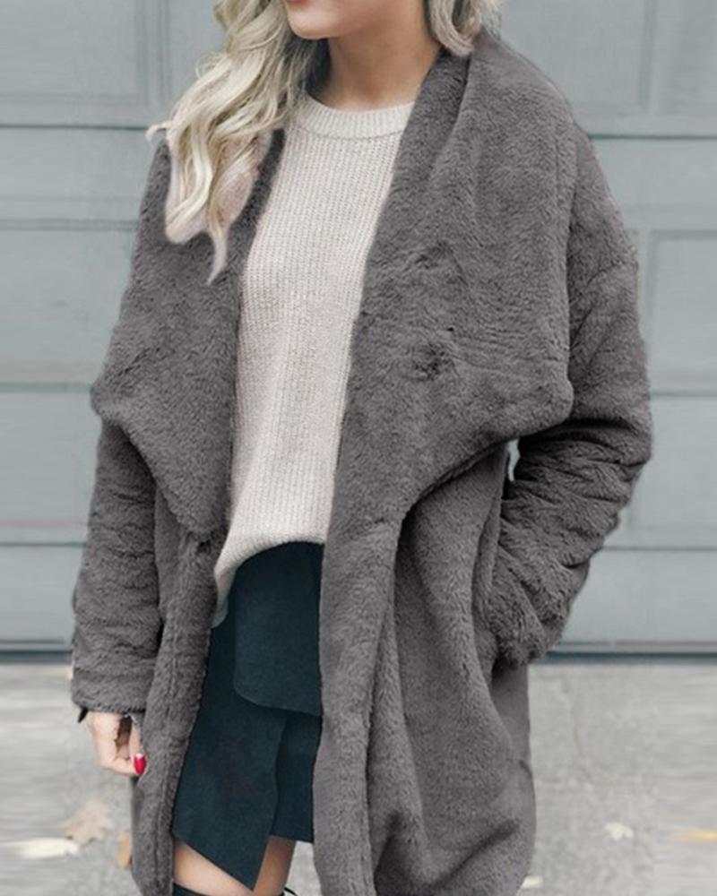 Faux Fur Turn-Down Collar Coat