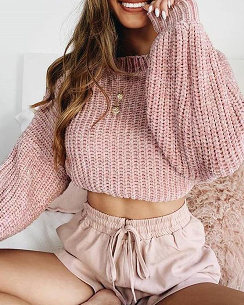 Puff Sleeve Knitted Crop Sweater