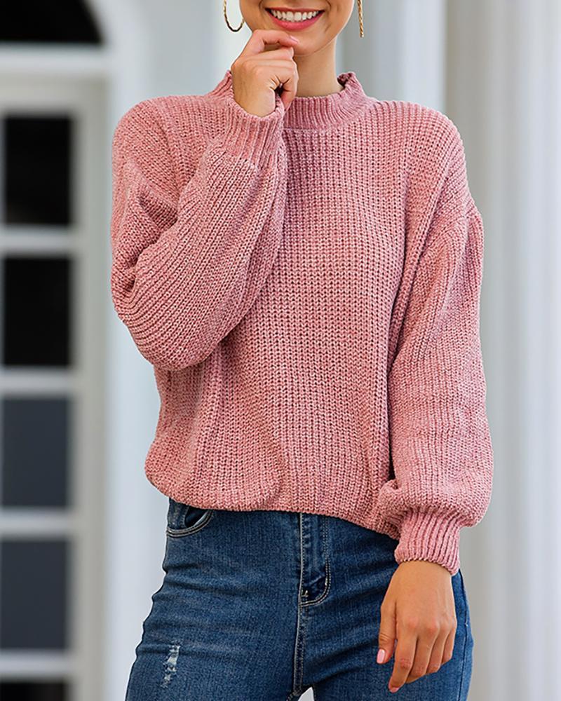 Solid Long Sleeve Ribbed Crop Sweater