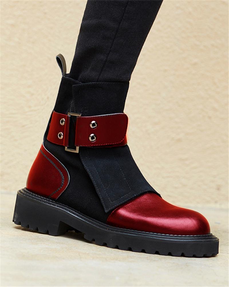 Belted Faux Leather Biker Boots
