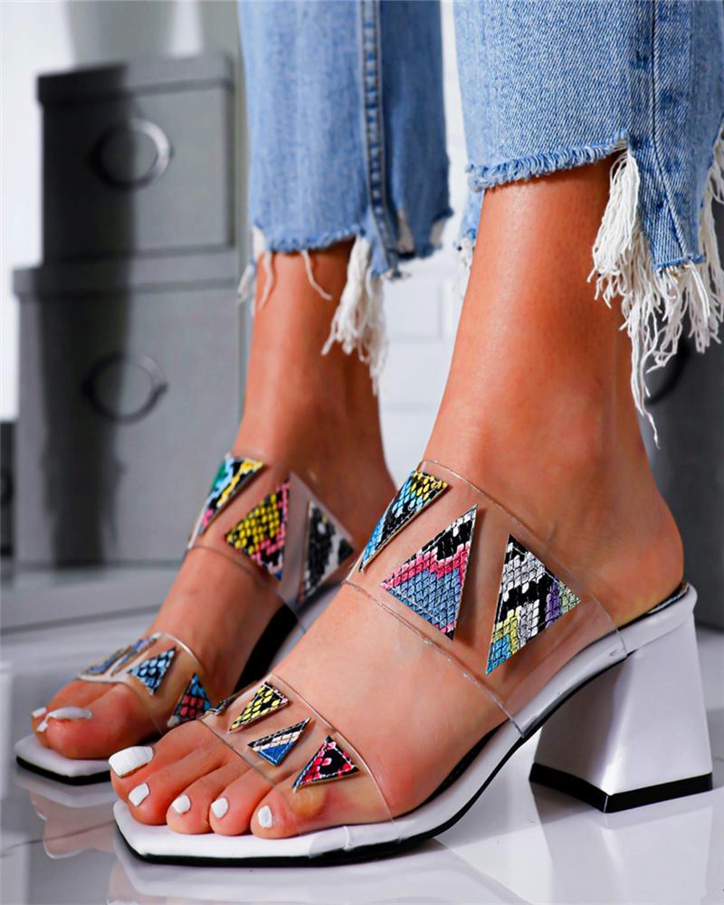 Clear Strap Chunky Heel Sandals