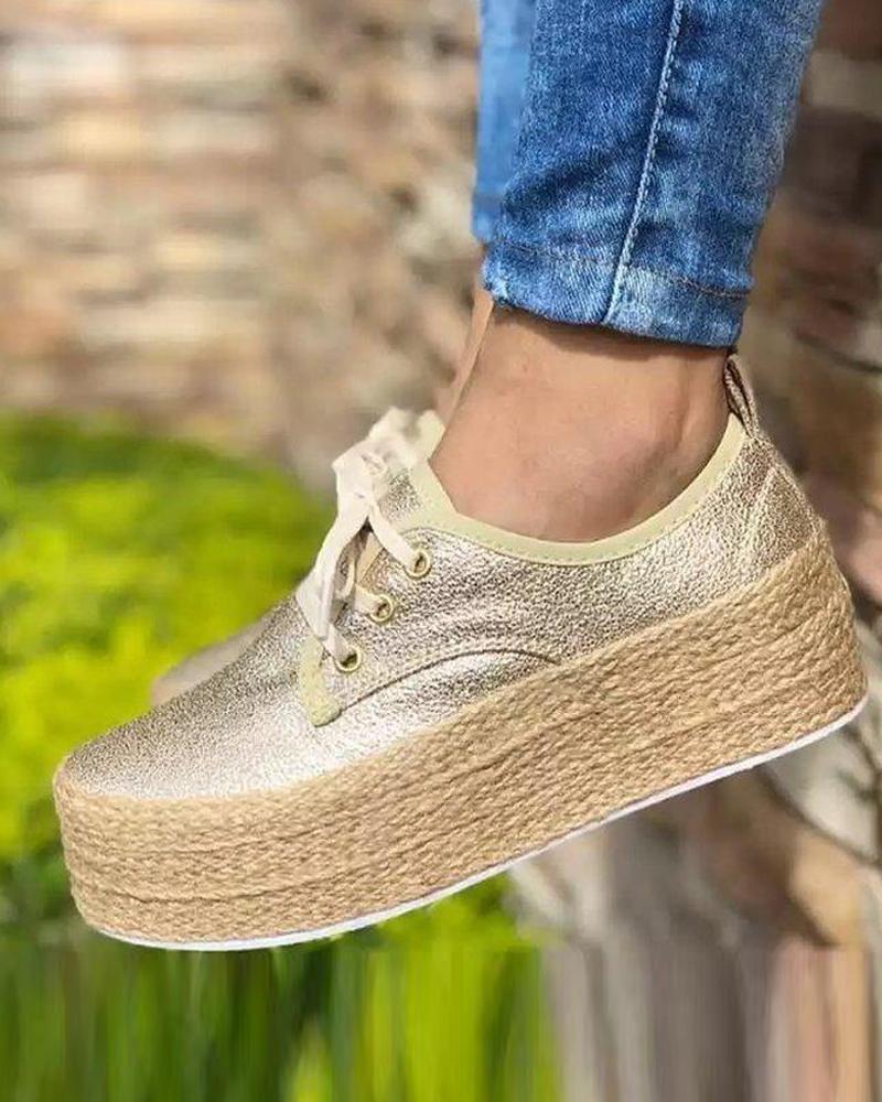 Solid Lace-Up Platform Sneaker
