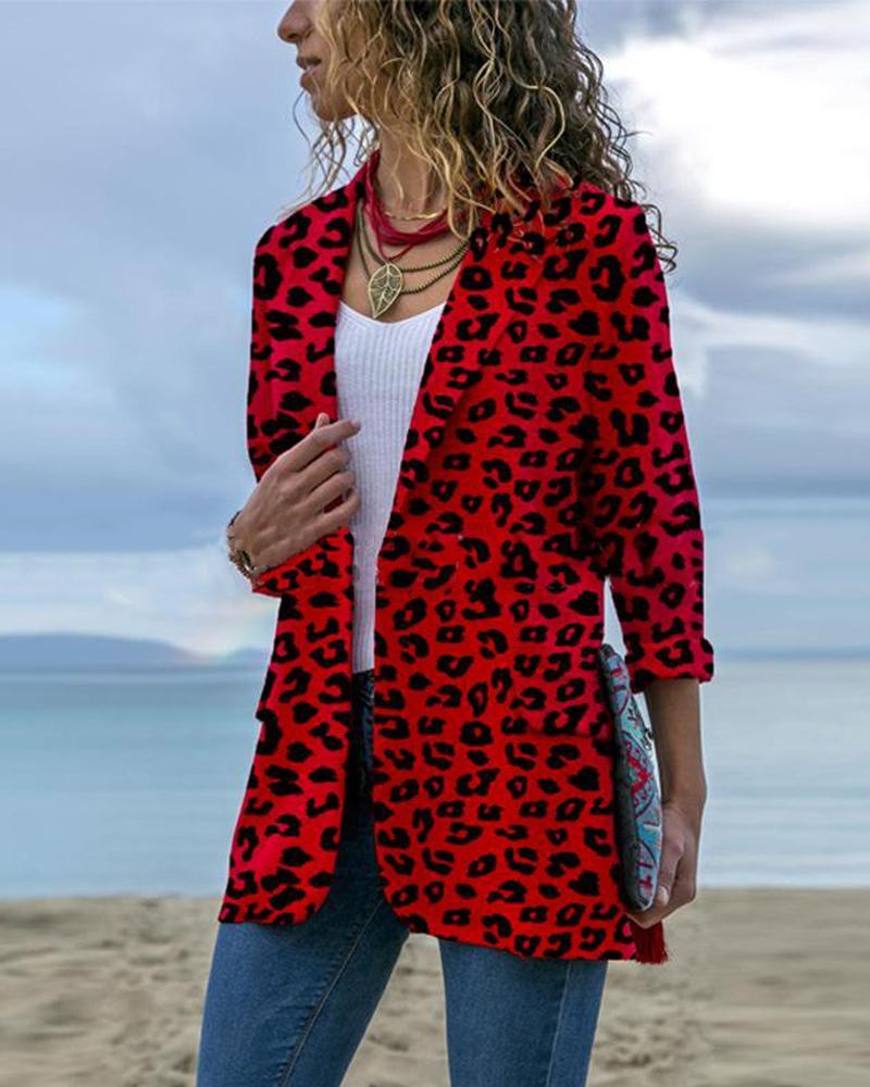 Outlet26 Leopard Print Open Front Blazer red