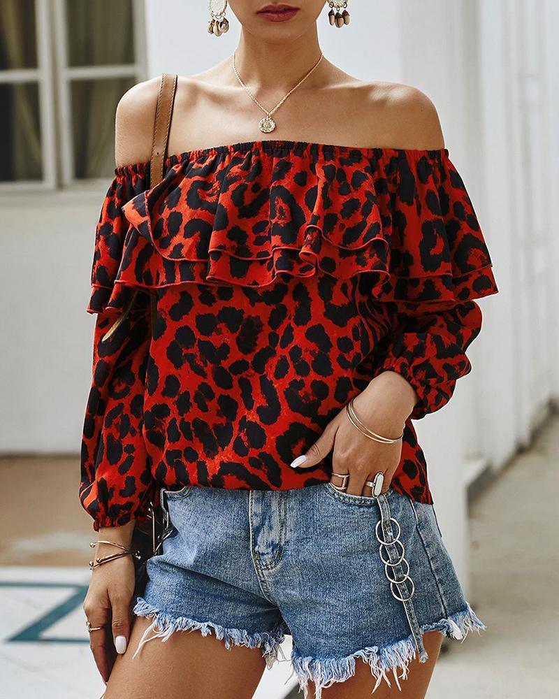 Outlet26 Off Shoulder Layered Ruffle Top red