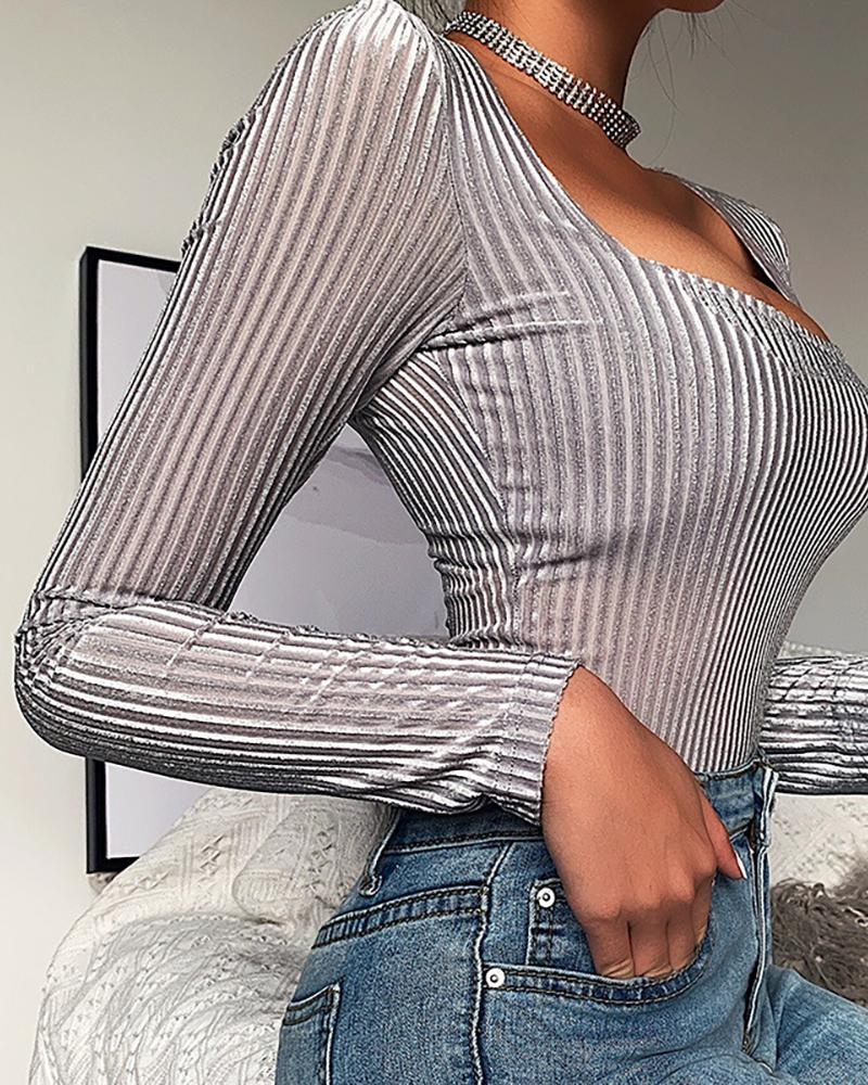Solid Ribbed Long Sleeve Bodysuit