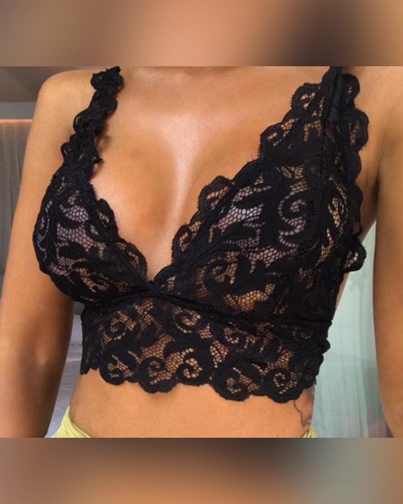 Solid Color Lace Sleeveless Bra Crop Top