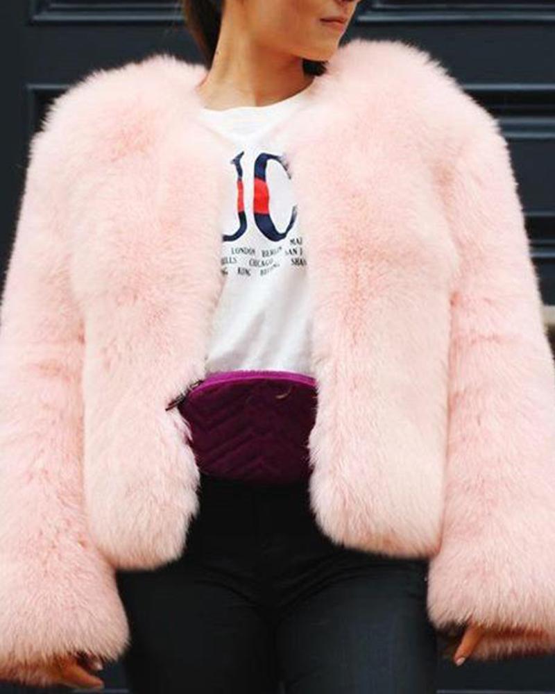 Outlet26 Fluffy Faux Fur Jacket pink