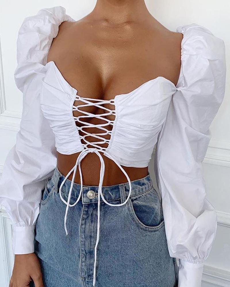 Outlet26 Solid Lace-Up Front Tube Top white
