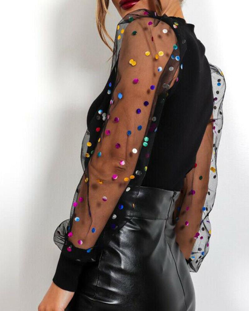 Colorful Sequin Mesh Sleeve Top
