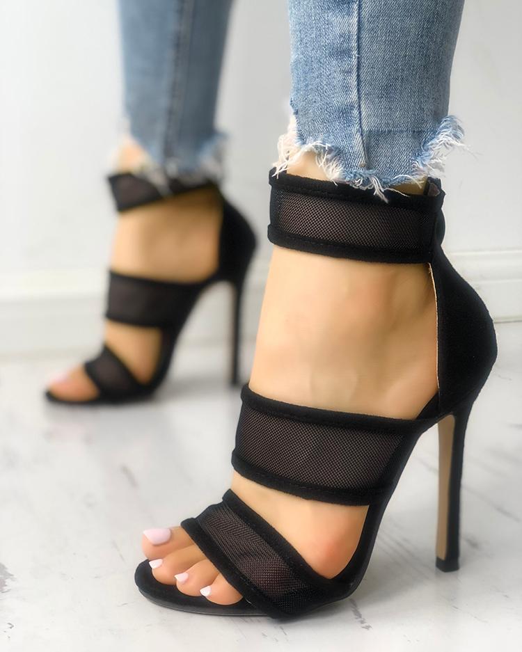 Outlet26 Mesh Splicing Thin Heeled Sandals black
