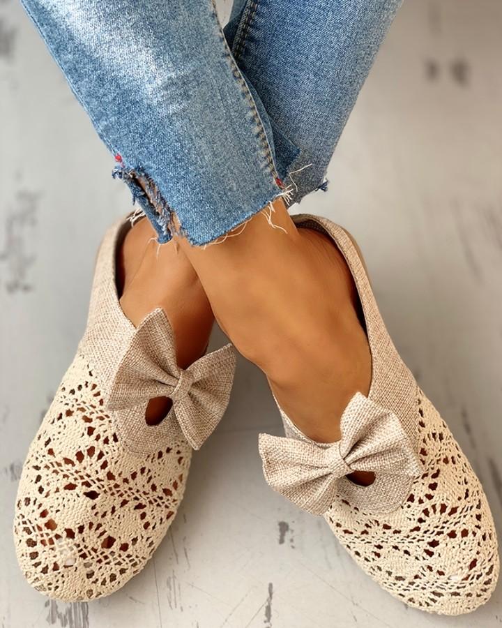 Mule Lace Hollow Out Bowknot Slip-On