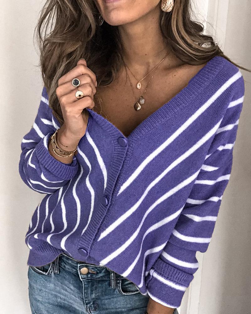 Outlet26 Colorblock Striped Long Sleeve Sweater blue