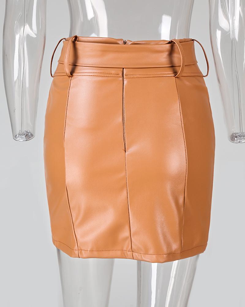 Faux Leather Zipper Detail  Mini Skirt
