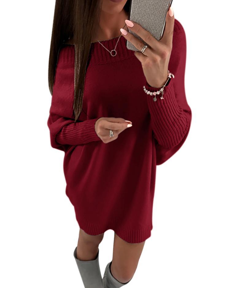 Stylish Long Sleeve Solid Sweater Dress