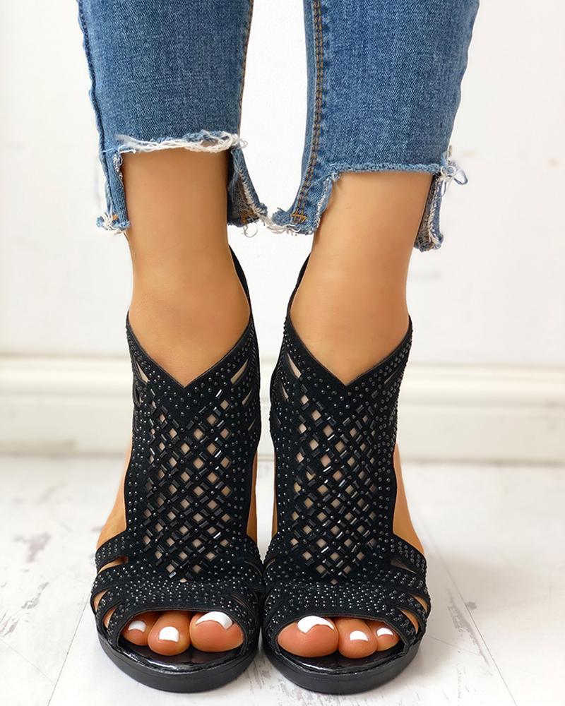 Studded Hollow Out Chunky Sandals