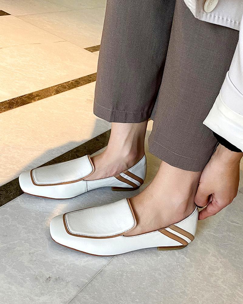 Leatherette Contrast Trim Loafers