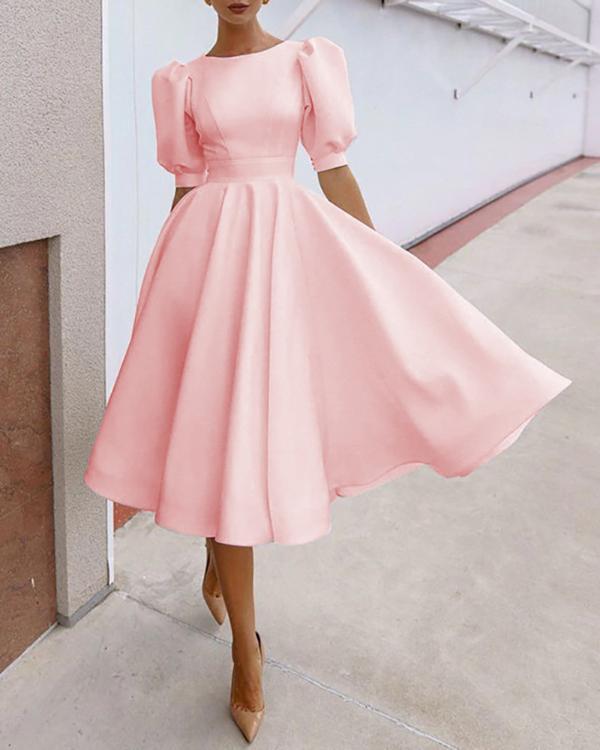 Puff Sleeve Cutout Ruched Party Dress