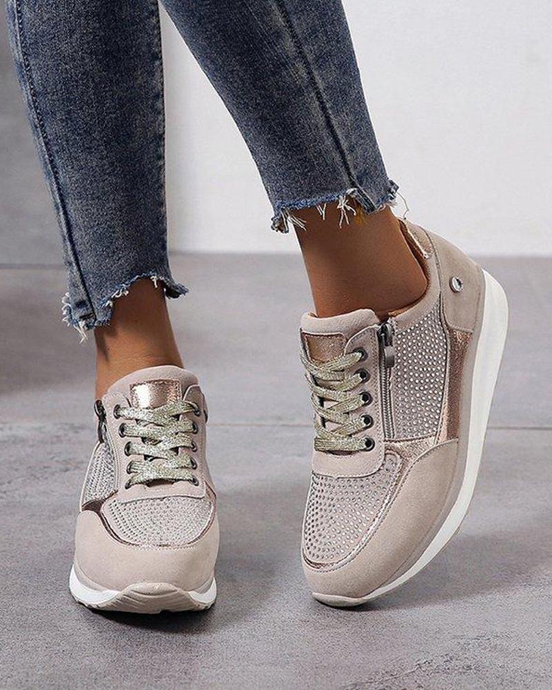 Outlet26 Zipper Lace-Up Sneakers beige