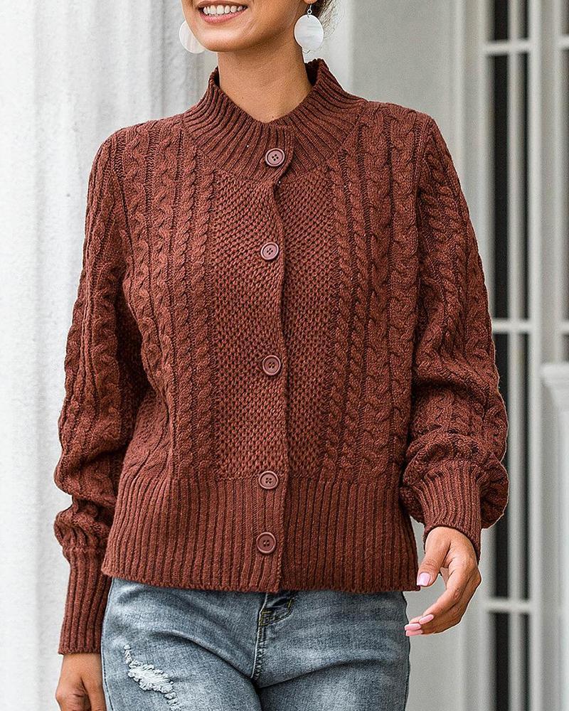 Solid Button Front Knitted Cardigan