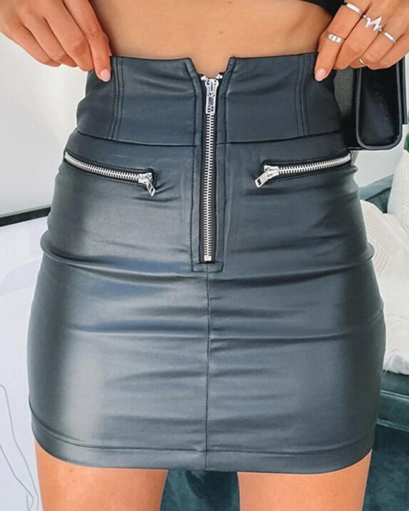 Zip Front Pocket Bodycon Skirt