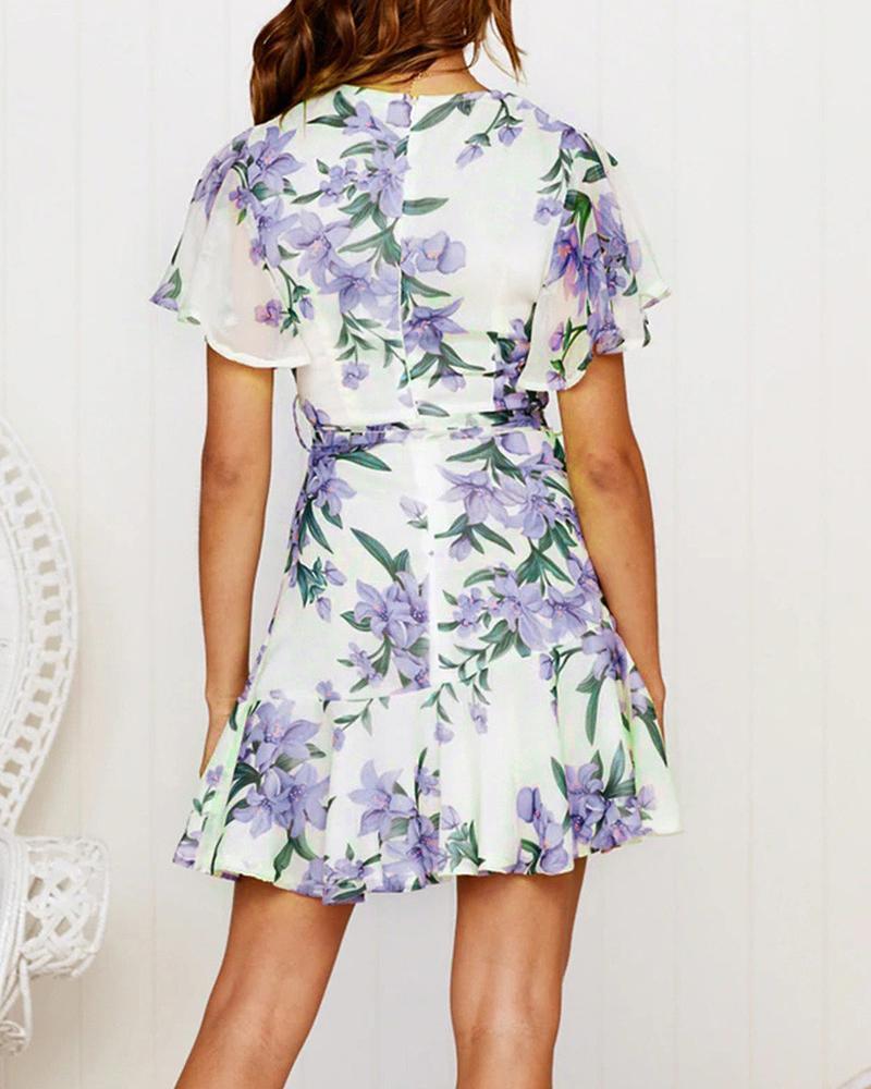 Floral Short Sleeve Mini Dress